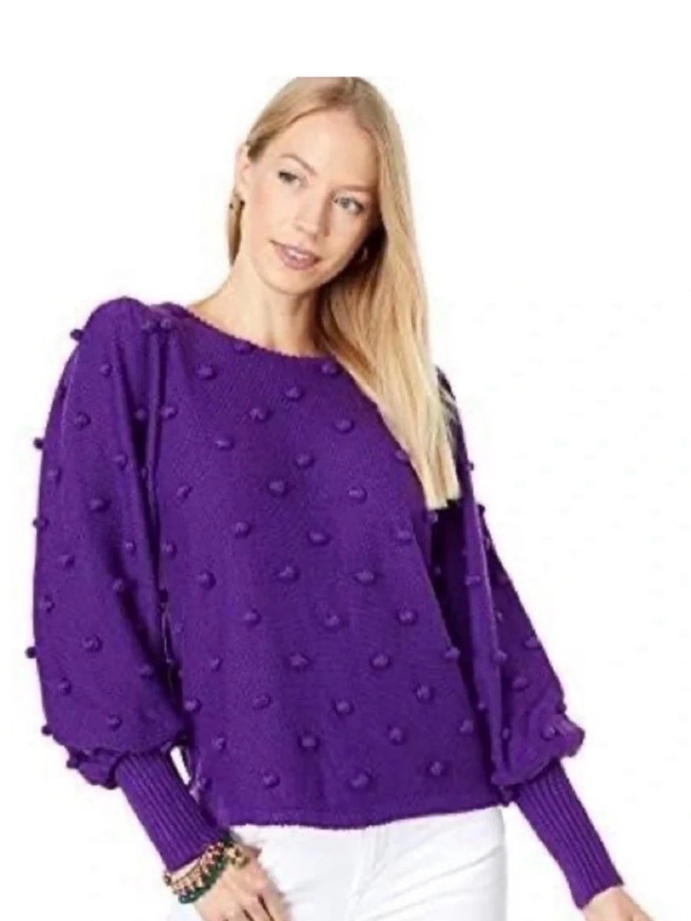 Lilly Pulitzer XS Purple Berry KIPPA SWEATER Puff Blouson Sleeve Bobble Knit